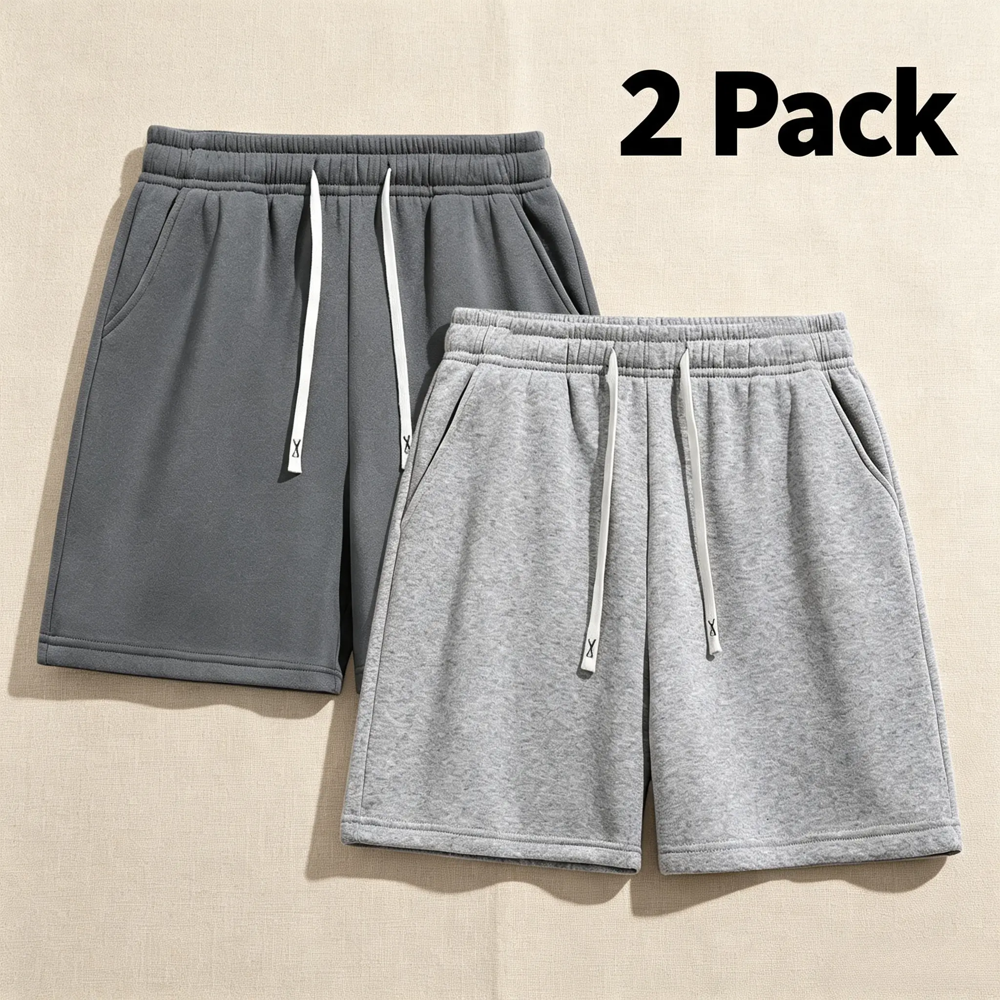 2 Pack Men’s Solid Loose Drawstring‑equipped Sports Bottoms, Trend‑oriented men's shorts Regarded as trending clothes For Relaxed Outfit Assembly And Compatible Matching With Diverse Upper Garments