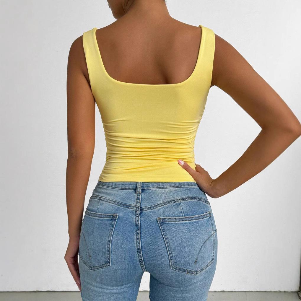 2026 New Women's Sleeveless Suspender Vest Square Neck Casual Basic Button Top