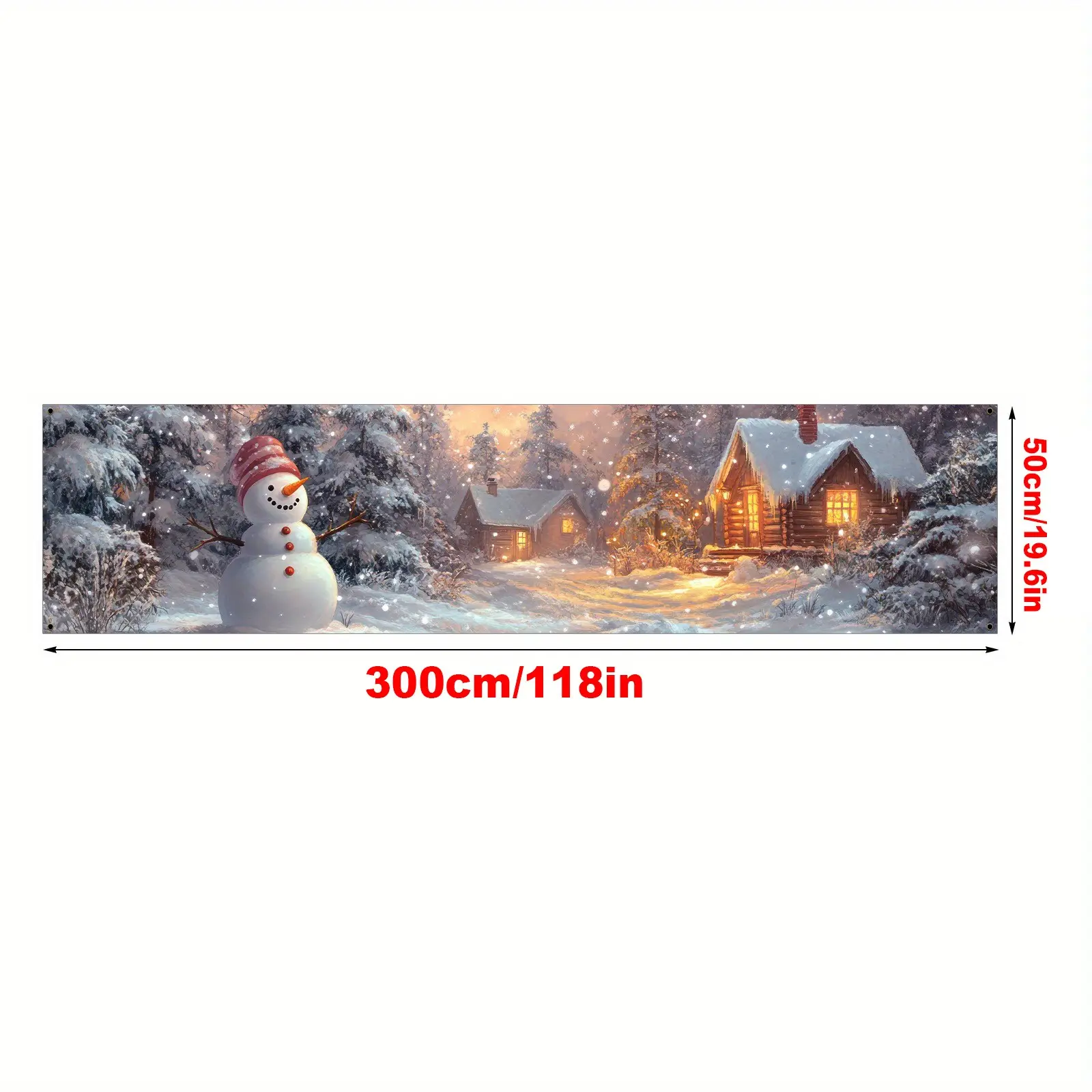 2D Flat Holiday Winter Snowman Village Scene Polyester Banner, Christmas New Year Outdoor Decoration, Durable Hanging Flag, Home Garden Celebration