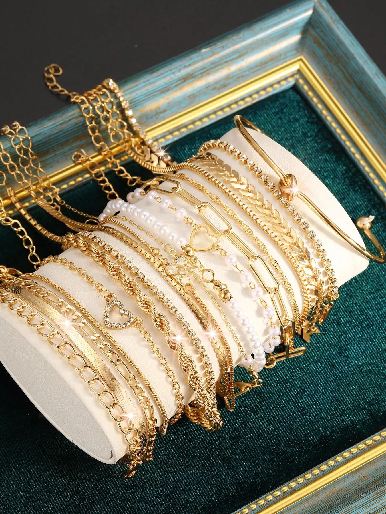 Women's Elegant Faux Pearl & Rhinestone Decorated Matching Bracelet Set, Exquisite Trendy Bracelet, Fashionable Jewelry Design for Women & Girls As Gift, Pearl Beaded Bracelet, Stackable Bracelet Set, Bracelet Bundle, Bracelets Stack