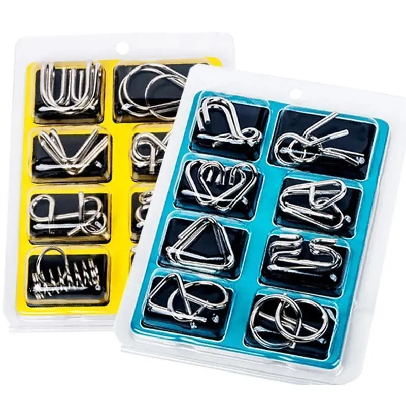 8PCS Metal Wire Puzzle Set - Unisex Iron Link Disentanglement Brain Teaser IQ Test Game, Learning Educational Stress Relief Toy for Adults, Kids
