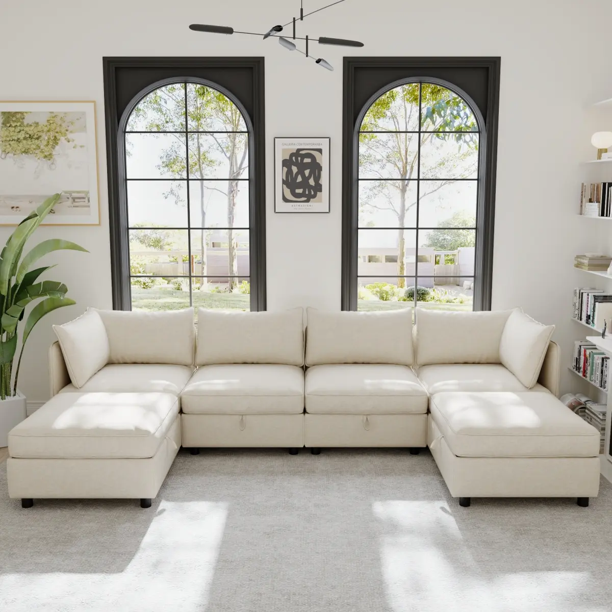 Aobtkel 6-Seater Modular Sectional Sofa with Storage Seats, Convertible Chenille Sleeper Couch with Flexible Config, High-Density Foam-Pocket Spring Cushions for Living Room, Guest Room