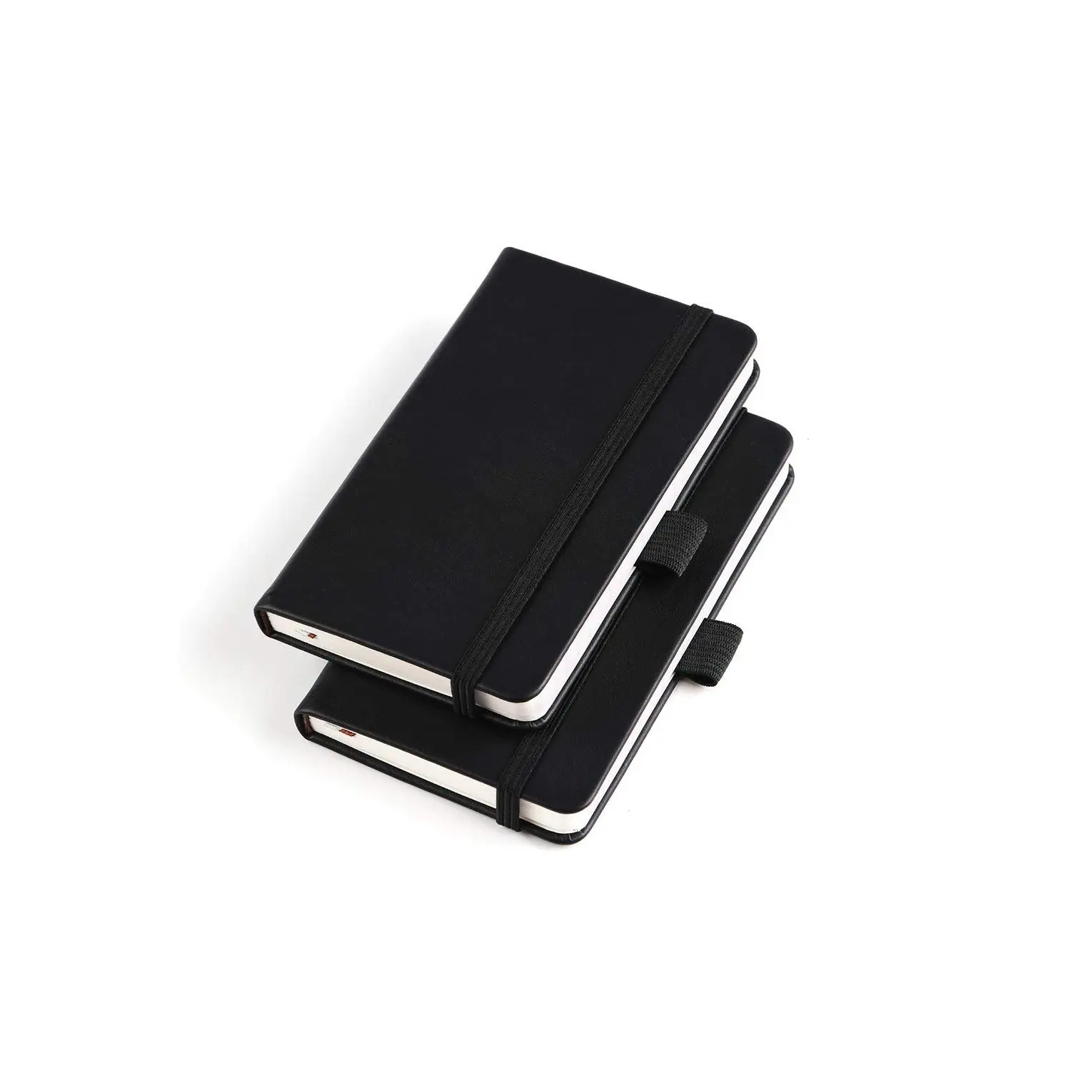 Vanpad Model 1 2-Pack Mini Ruled Hardcover Leather Pocket Notebooks (3x5.5 in) for Office Stationery, Journaling, with Pen Holder, Page Marker Ribbons, Inner Pockets, Black