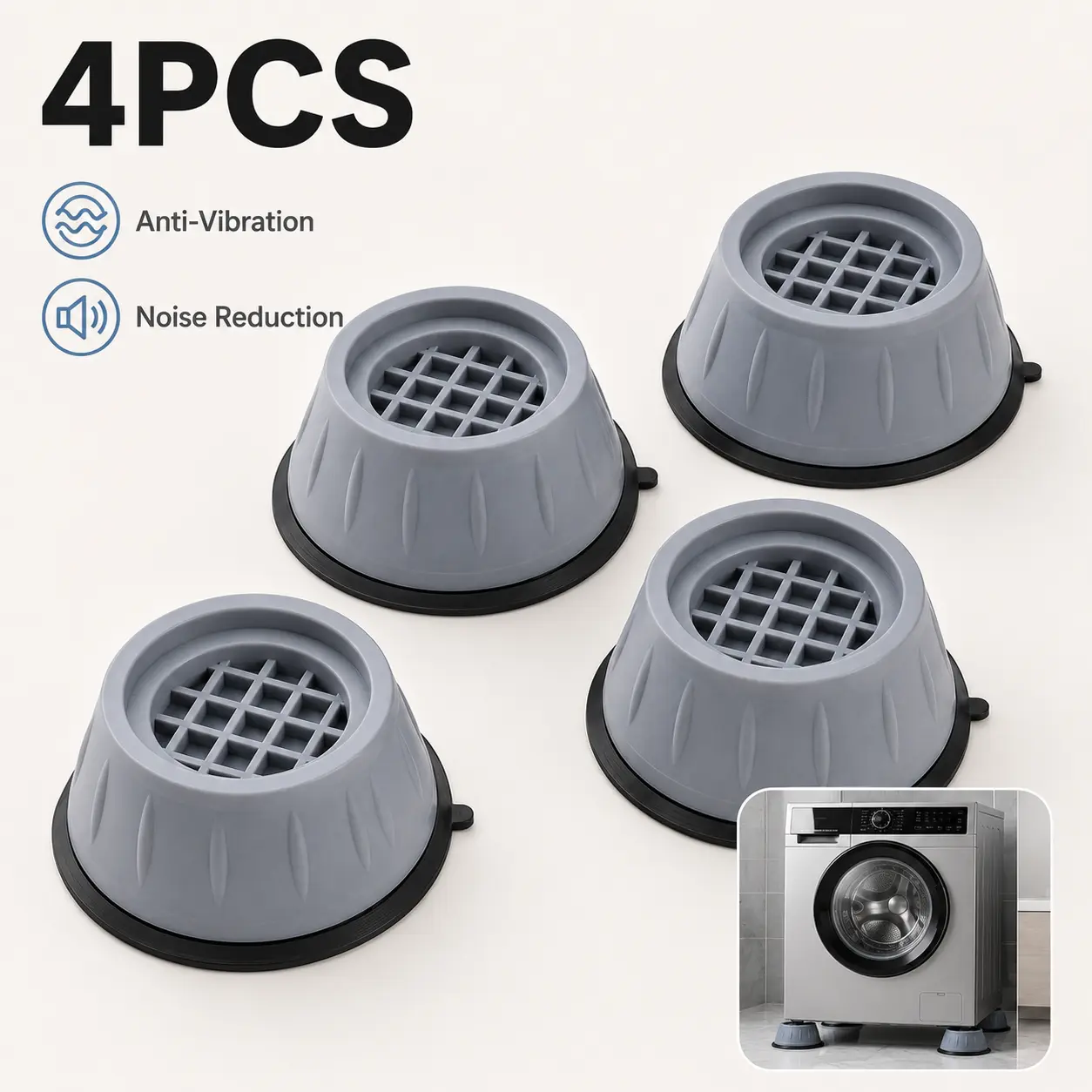 🛡️ 4PCS Anti Vibration Pads for Washing Machine, Shock Absorbing Washer & Dryer Feet, Non-Slip Noise Reduction Appliance Stabilizer