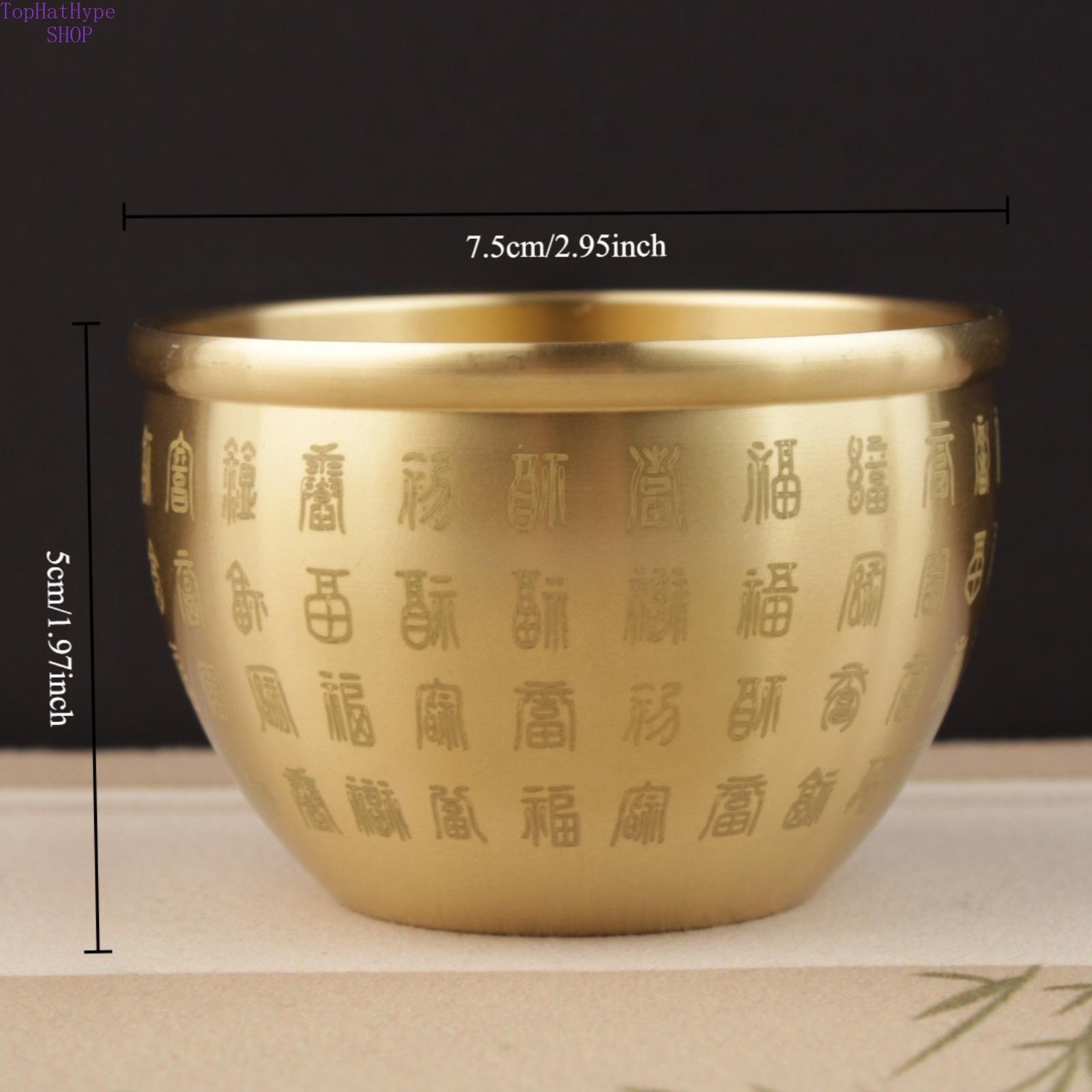 Chinese Style Brass Fortune Pot Figurine, Lucky Five Blessings Treasure Bowl Decor, Feng Shui Wealth Collectible for Home & Office Desktop Display