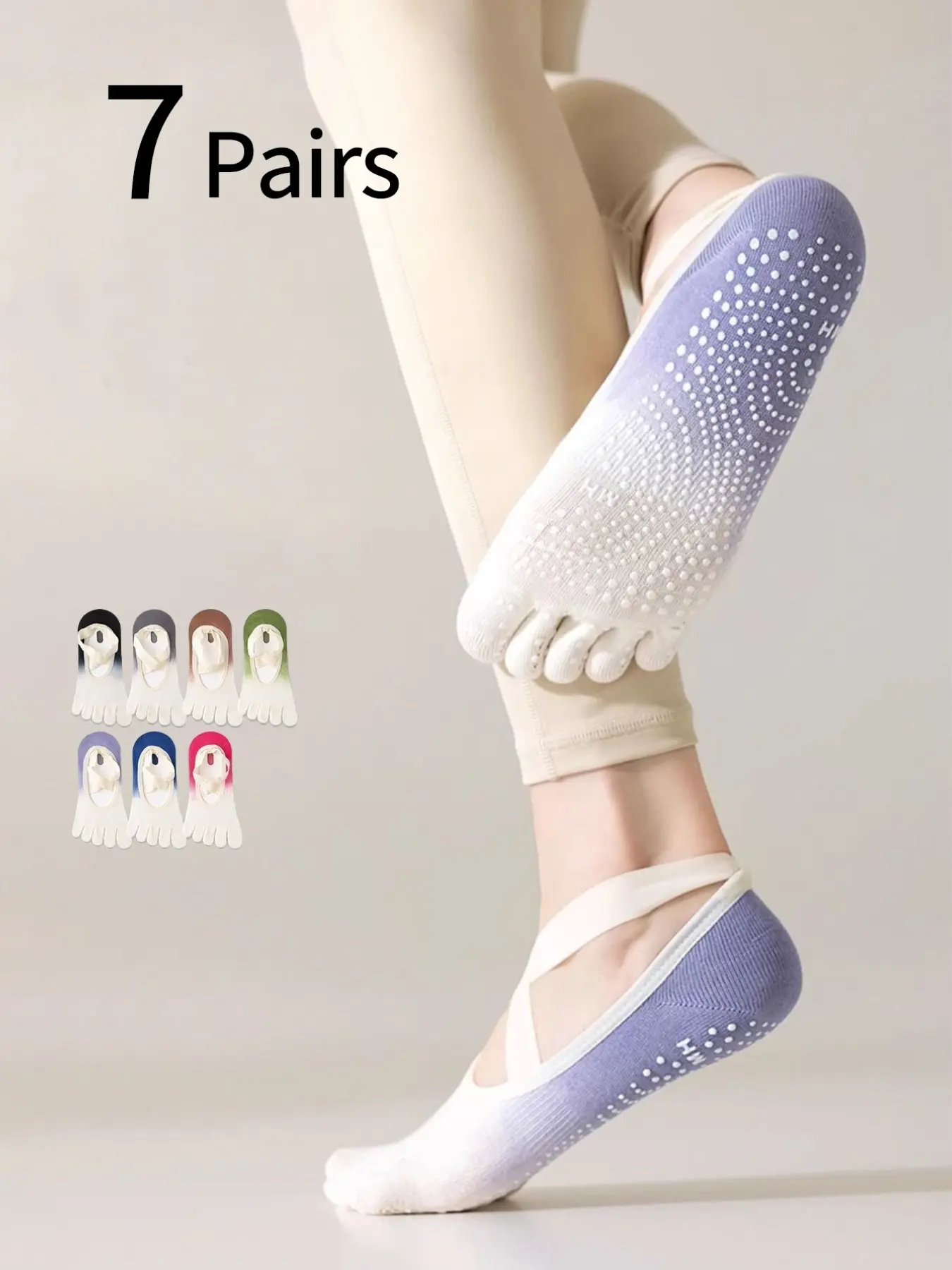 7 Pairs Women's Gradient Five-Finger Yoga Socks, Non-Slip Sport Boat Socks, Summer Indoor Pilates Socks, High-Quality Ballet Socks
