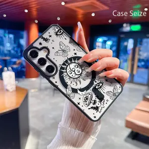 Phone Case: Mystic Sun Moon Eye Mushrooms and Butterflies Night Charm Black Border Magnetic Phone Case, Anti-Yellowing, Slim Lightweight & Bare Feel, Luxury Premium Design for Samsung Galaxy S22 S23Fe S24 S25 Plus Ultra, Trendy & Perfect