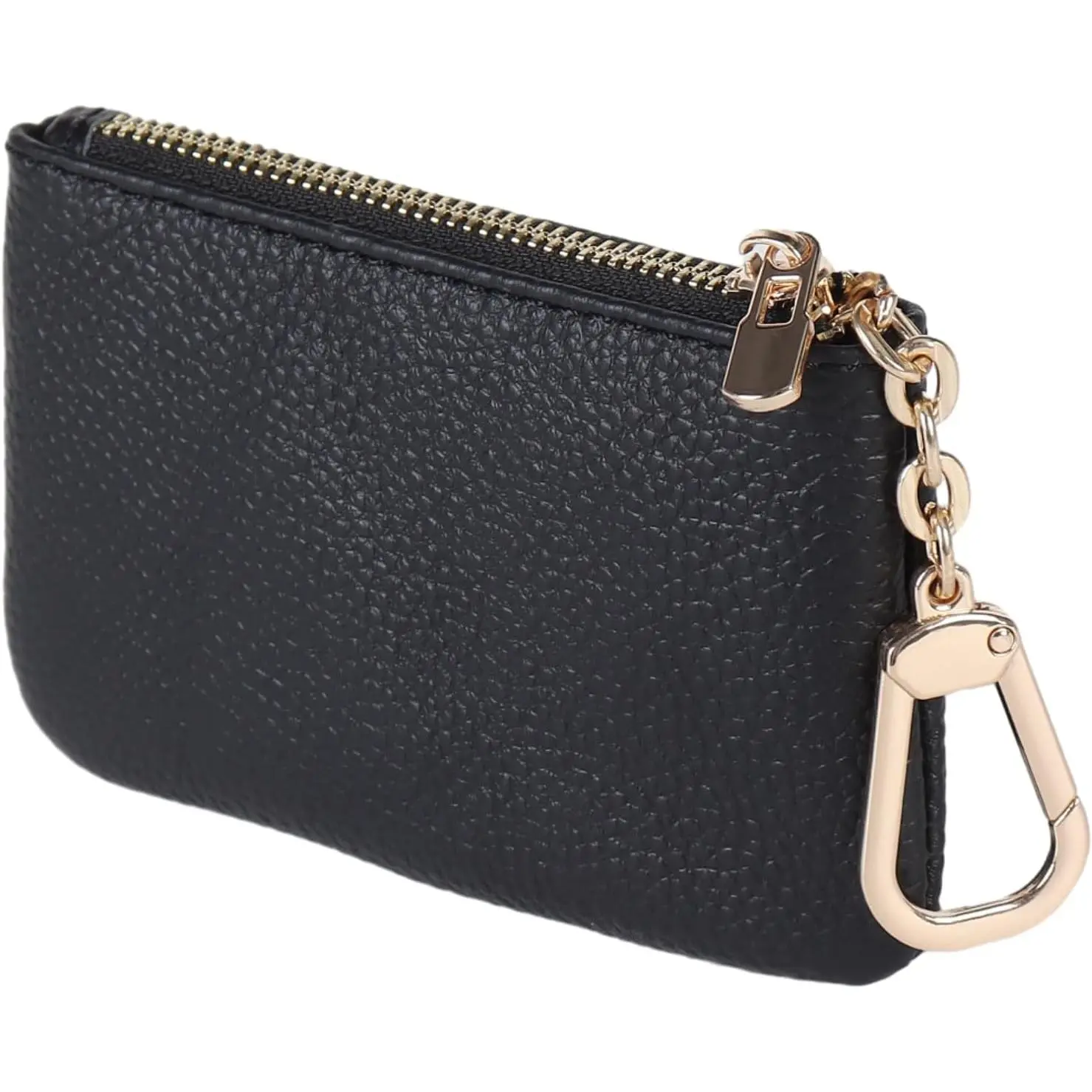 Full Grain Leather  Purse With Key Chain - Small Change Purse Card Holder  Pouch Wallet for Women and Men (Black)
