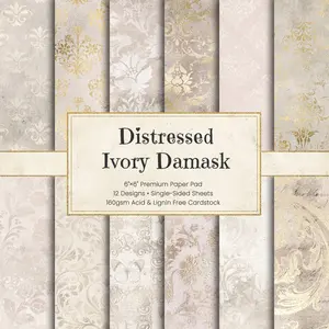 36 Sheets 6x6 Inch (15.24 X 15.24 cm) Scrapbook Paper Pad Distressed Ivory Grunge Damask Pattern Cardstock 12 Designs DIY Craft Background Paper For Junk Journal