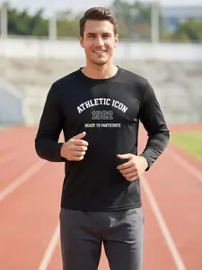 Men's Fashion Sport Mesh Long Sleeve, Breathable Quick-Dry Printed T-Shirt, 1982 Urban Style Pattern, Comfortable and Stylish