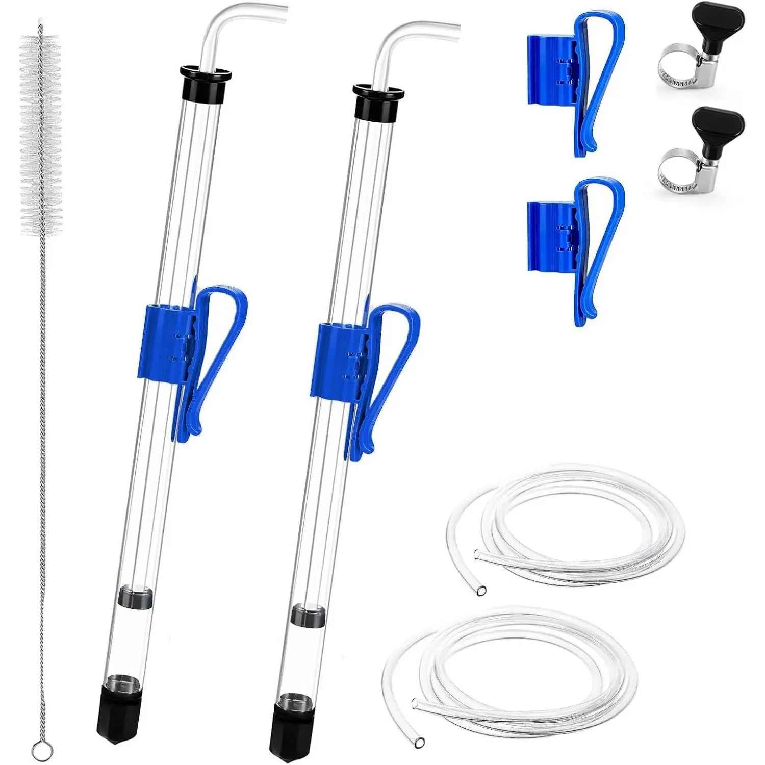 Auto Siphon Bottling Tool (2Pcs, 14in) with 5.5FT Food-Grade Silicone Tube, Effortless Flow Racking Cane for Home Brewing Liquid Transfer, Blue Tubing Clamp for Small Batch Fermentation