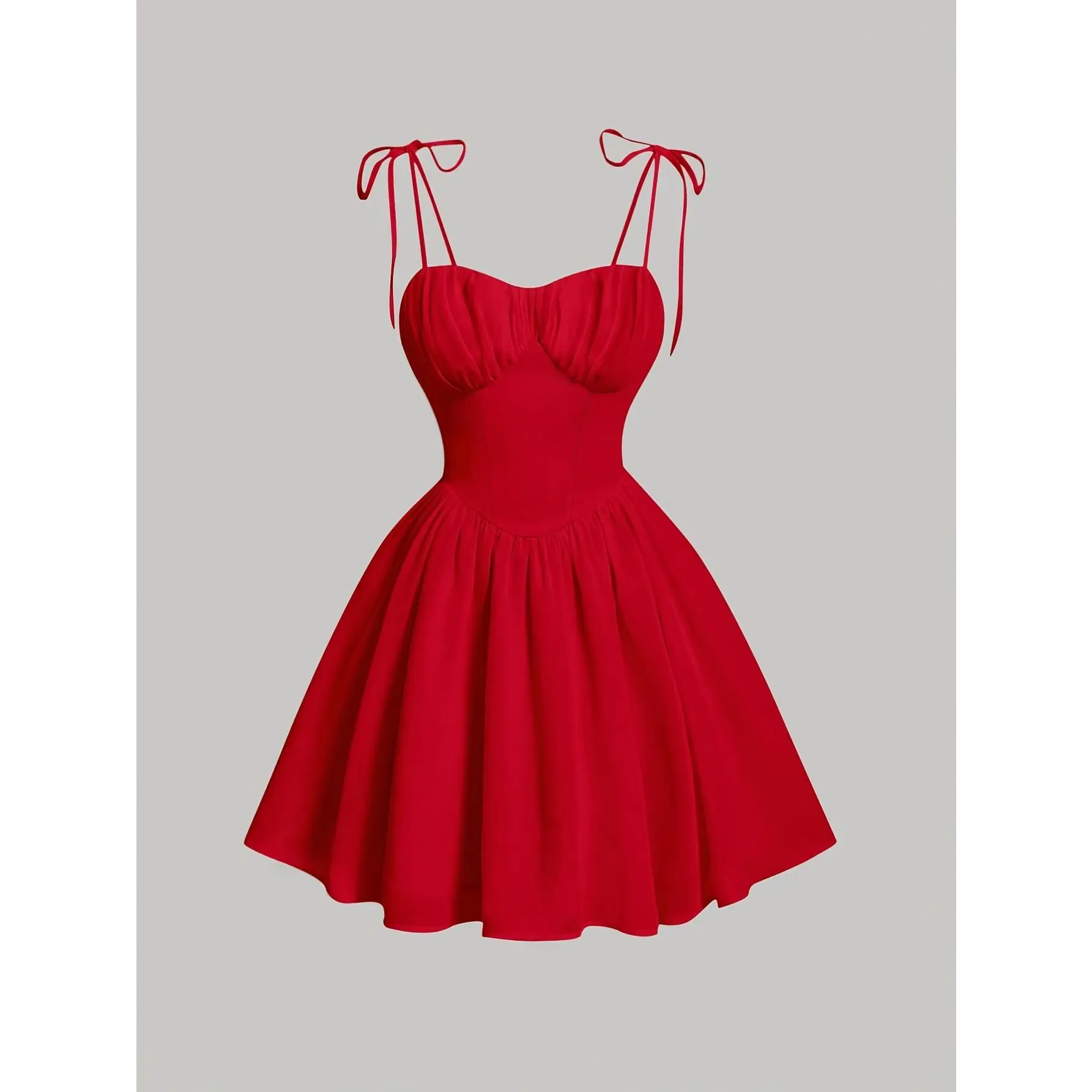 Women's Solid Color Strapless Tie-Waist Ruched Dress