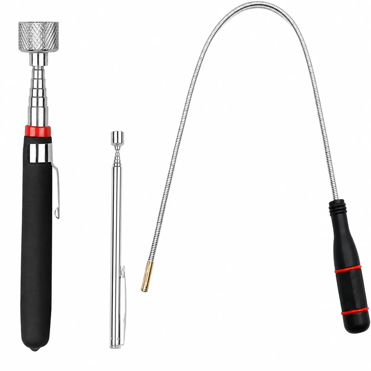 3-Pack Telescoping Magnetic Pickup Tool Set with 360° Bendable Spring Design, Adjustable Extension from 18 to 36 Inches, Heavy-Duty Neodymium Magnet Tip for Retrieving Nails, Screws, and Metal Debris in Tight or Hard-to-Reach Spaces