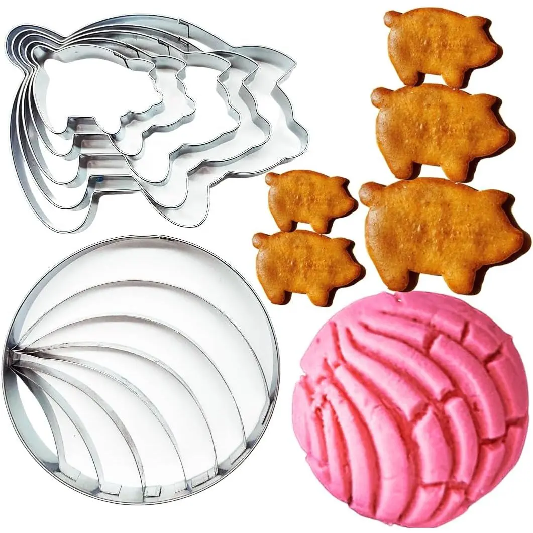 Concha  & Pig Cookie  Set for Mexican Cookbook Fans - Create Authentic Pan Dulce & Pastries to Pair with Mexicano Hot  - Cortadores para Conchas y Marranitos
