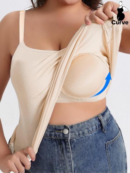 Plus Size Women's Adjustable Cami Top with Built In Bra Pad, Soft Comfortable Summer Vest, Casual Wear for Any Occasion