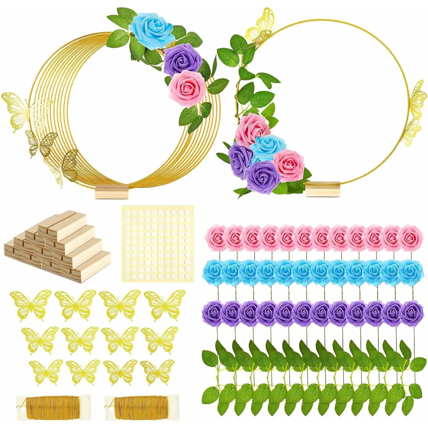 12 Set Butterfly Hoop Centerpieces,Blue, , ,Round |  Metal Hoops with  Butterfly,   Adhesive Dots Wire, For Wedding Party Table Bridal Shower Decorations