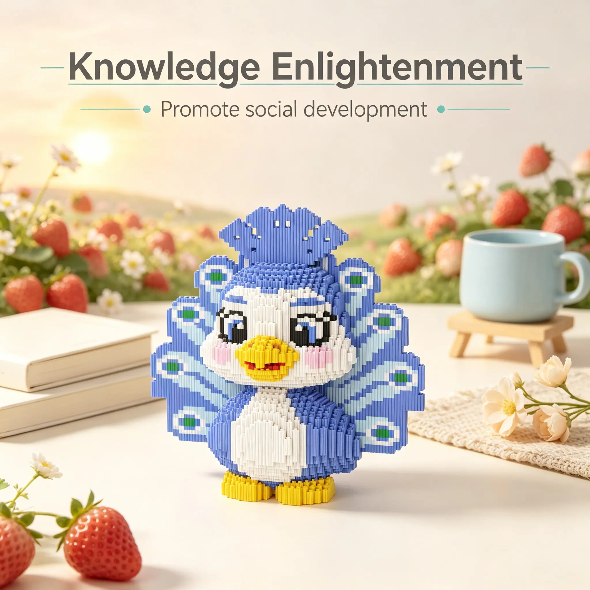 Q Cutie Peacock Block 3D Assembly Model Decorative Toy, Indoor Decoration, Birthday Christmas New Year Party Gift, Handicraft, Detailed Carving