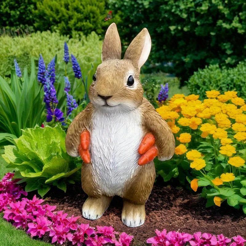 Resin Garden Bunny Statue with Carrot Standing Rabbit Sculpture for Indoor and Outdoor Farmhouse Lawn Yard Art Decor