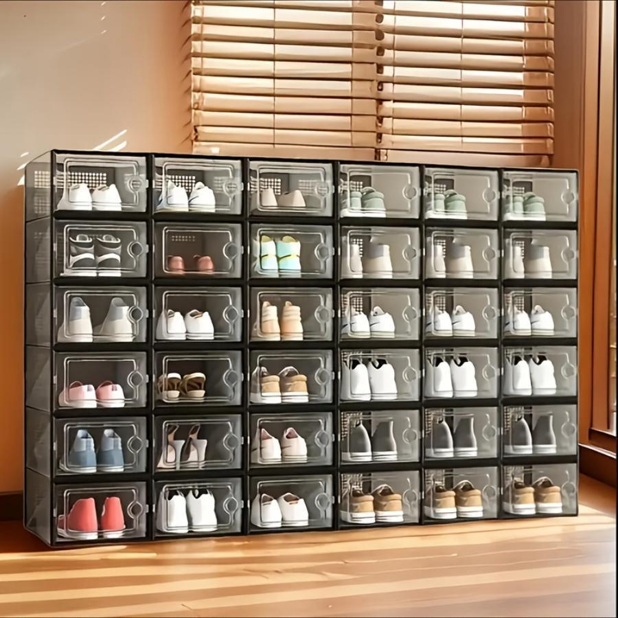 Transparent Plastic Shoe Box with Lid, Foldable Stackable, Space-Saving Storage for Sneakers, High Quality Multi-Functional Design, Clear Shoe Storage