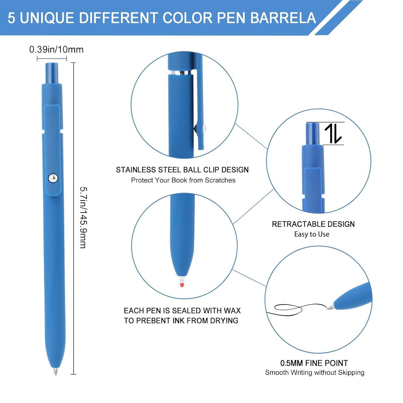 Retractable Gel Pen Office Accessories, 5 Pcs/set 0.5mm Black Ink Press Type Ballpoint Pens, Smooth Writing Pens, Stationery Writing Tools, Writing Stationery Supplies for Student, School Convenience Supplies, Aesthetic Pens