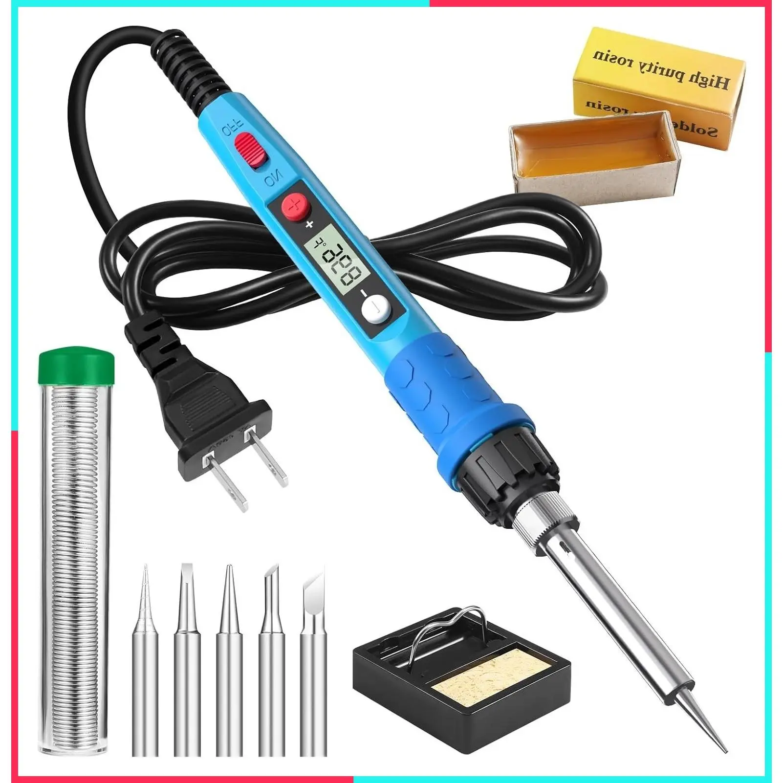 80W 110V LCD Digital Soldering Iron Kit with Ceramic Heater, 5 Tips, Stand, Solder Wire, Sponge, Paste – Portable Welding Tools for Metal, Electric Repairs, DIY