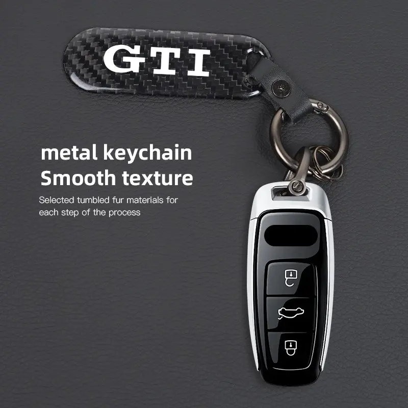 1Pcs Carbon Fiber Key Chain Car Key High Grade Keyring For VW GTI Polo Golf Passat Touareg Jetta Tiguan Taos ID.3 ID.7 Atlas Amarok ID.5 ID.4 Arteon Variant Taigo Nivus Caddy Virtus CC Touran Sharan Beetle Scirocco
