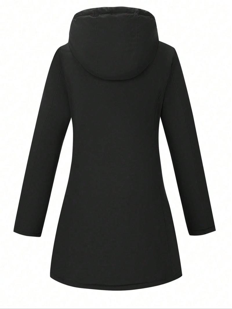 Women's Winter Hooded Jacket, Large Size, Double-Sided Pocket Cotton Coat, Casual Fitted Long Sleeve, Fall & Winter Commuter Wear