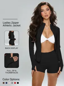 Women's Shaping Zipper Sport Jacket, Slim Fit Running Yoga Coat, Thumb Hole, Breathable Sports Wear, Spring Summer Outerwear, Athletic Outerwear, Zip Up Jacket, Sporty Breathable Outerwear, Thumbhole Jacket