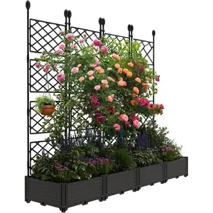 63-Inch Raised Garden Bed with Trellis and Privacy Screen – Lightweight Freestanding Planter for Climbing Plants and Vegetables, Outdoor Garden Bed with Reservoir and Drainage for Patio and Balcony