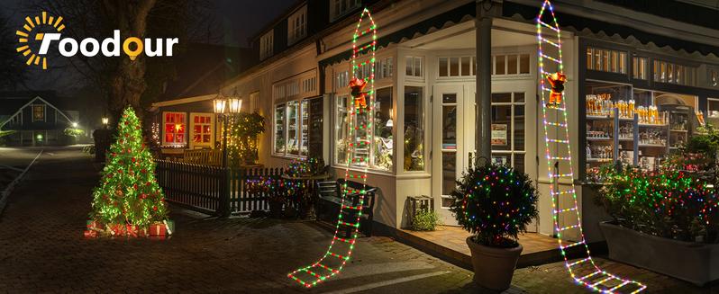 2.5ft/10ft Santa Claus for Staircases (Static Santa Design with Lighted Stairs) It is easy to install and durable, suitable for holiday decoration in indoor and outdoor spaces, gardens, courtyards, etc., and an excellent choice for Christmas gifts