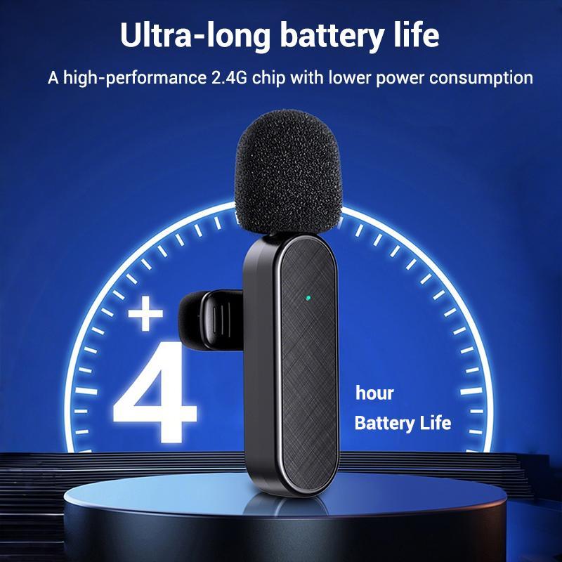 Professional Wireless Lavalier Microphone with Intelligent Noise Cancelling, Plug & Play for iPhone and Android Smartphones, Rechargeable Lapel Mic for Video Recording, Teaching, Interviews and Podcasts