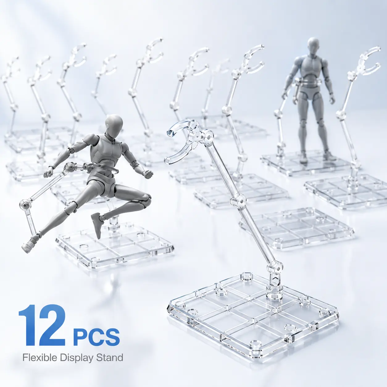 Figurine Support Stand 12 Pack, Adjustable Flexible Arm Plastic Base for Toy Collection Display and Storage