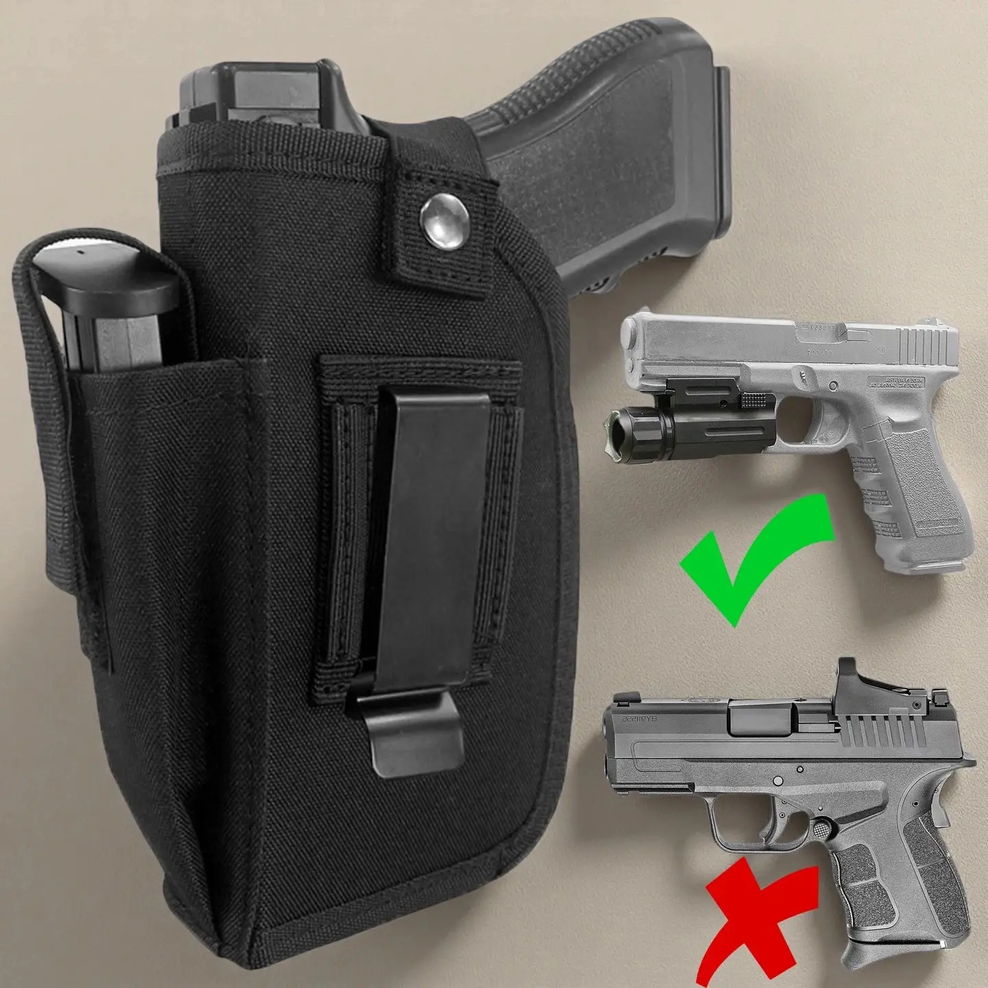 Gun Holster with Laser/Light, IWB/OWB Concealed Carry Pistols Holster with Mag Pouch Fits Most 9mm 380 45ACP, Gun Holsters for Men and Women Left/Right Hand, for Glock, S&W, Sig, and More
