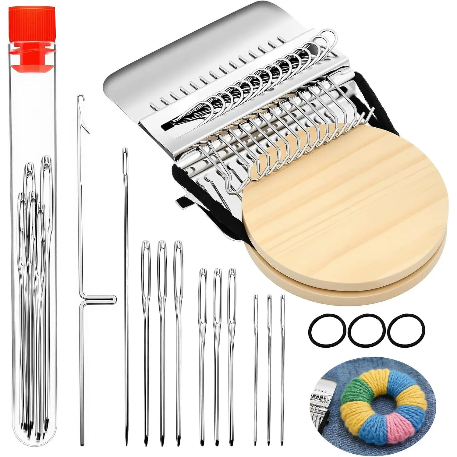 Knit Patch PatchMaker 2.0 Kit, Darning Loom Kit for Visible Mending Clothes, DIY Speedweve Weaving Tool Set with 14 Hooks, Wooden Base, Elastic Bands &  for Repairing Jeans, Socks, Sweaters