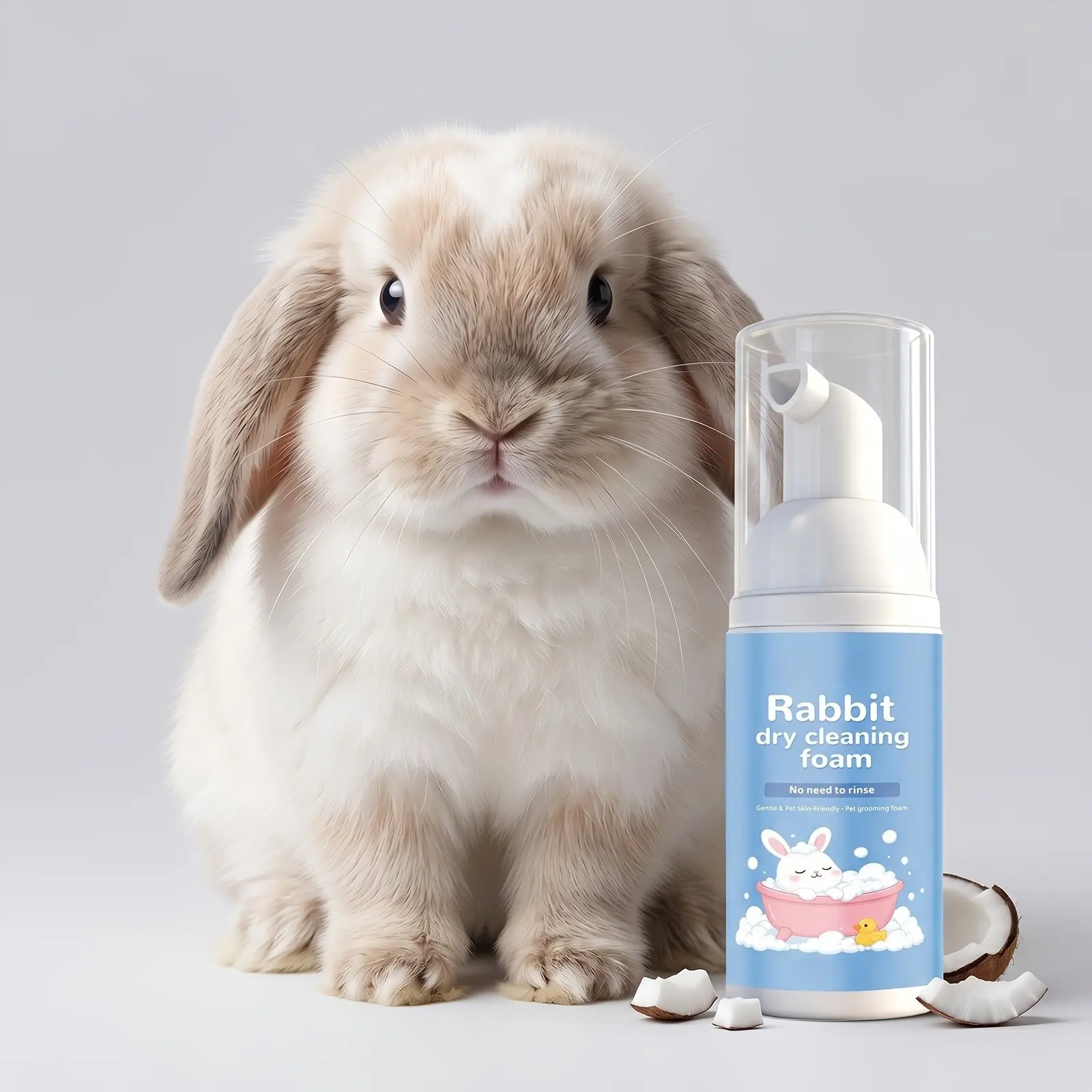 Rabbit cleaning foam, rich in coconut oil, has rich and rich foam, which can gently and thoroughly clean rabbit hair without causing irritation. Nourish and soften hair, making it fluffy, shiny, and odorless. Rabbit beauty foam