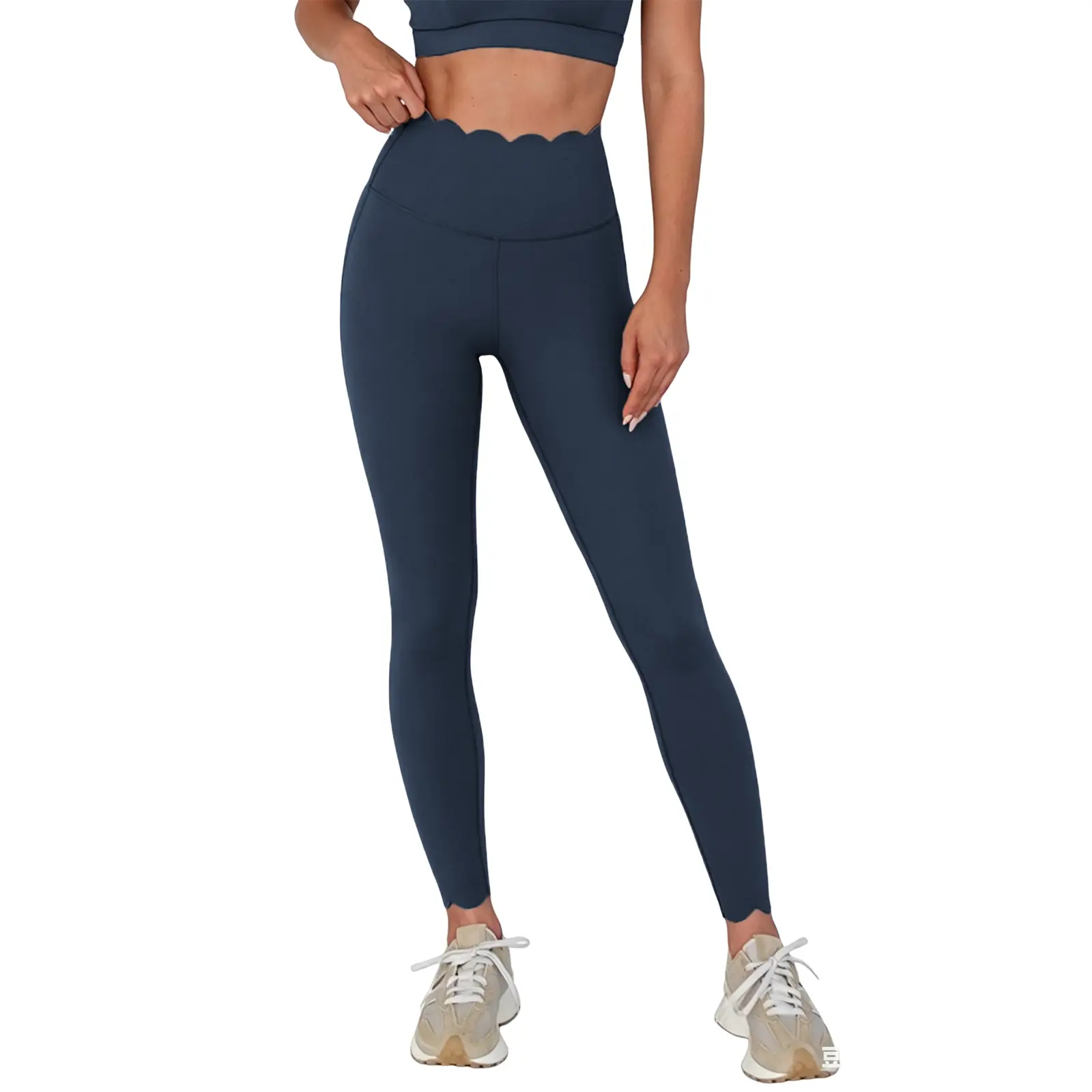 Aoysky Women's High Waisted Leggings for Women - Tummy Control, Scallop Waist, Buttery Soft, Full Length Sporty Chic Sports Bottoms for Gym Yoga, Cold Wash Compatible, Second Skin Fit, Universal Sport