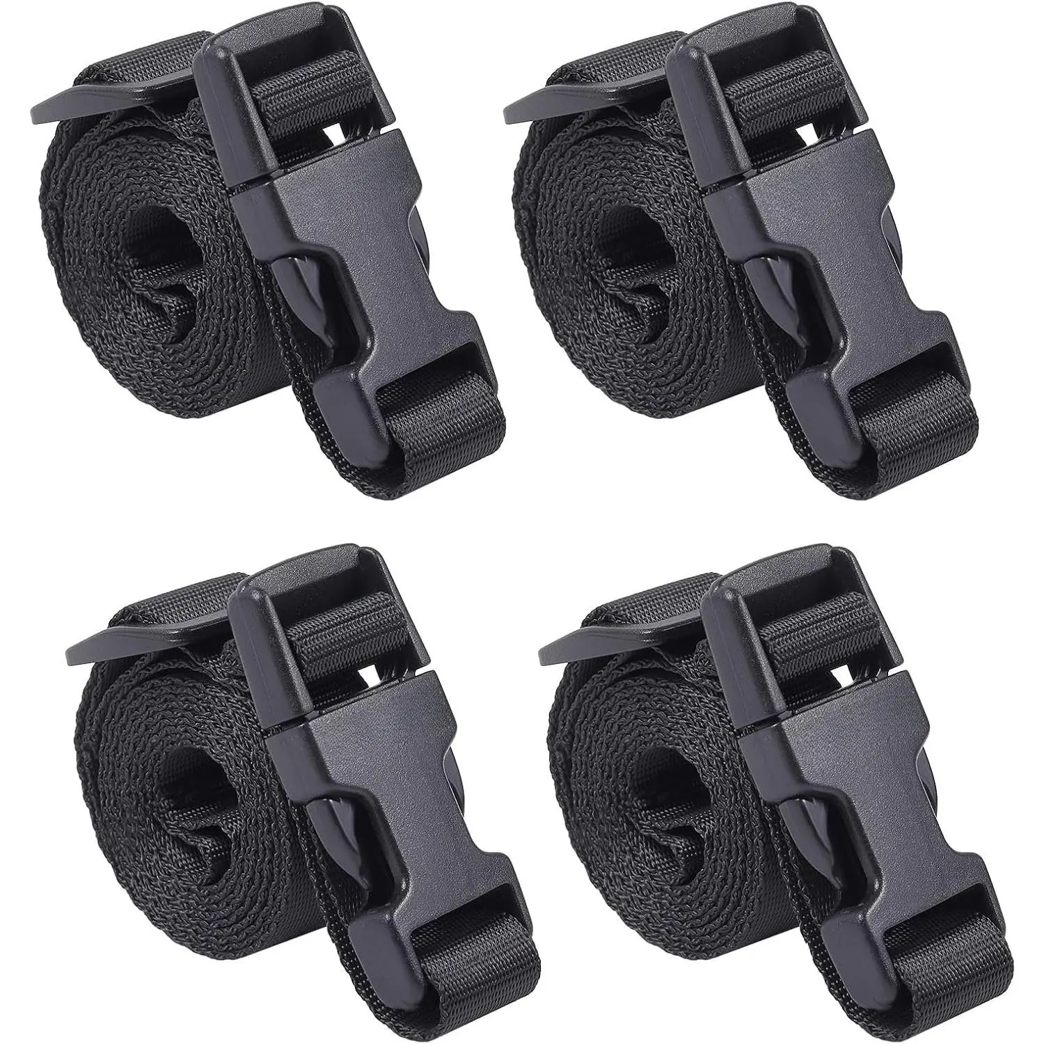 Buckle Straps with Clips, Adjustable Nylon Straps with Buckle, Packing Strap, Black 4 Pack (2’x0.75)