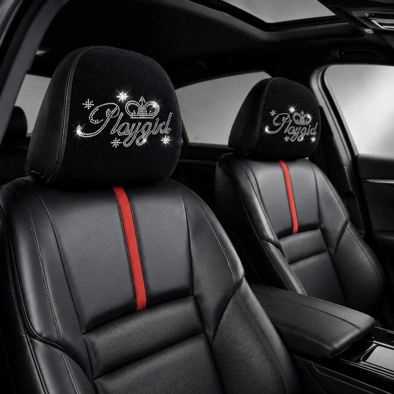 2pcs Sparkling Rhinestone Playgirl Pattern Car Seat Headrest Covers, Universal Fit for 99% of Car Seats, Stain-Resistant and Scratch-Proof