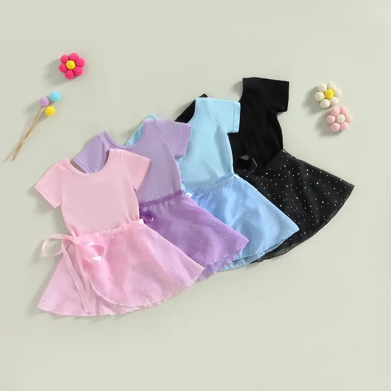 Meihuida Toddler Girls Short Sleeve Dance Dress Ballet Gymnastics Leotards with Removable Rhinestone Tutu Skirt Ballerina Outfits