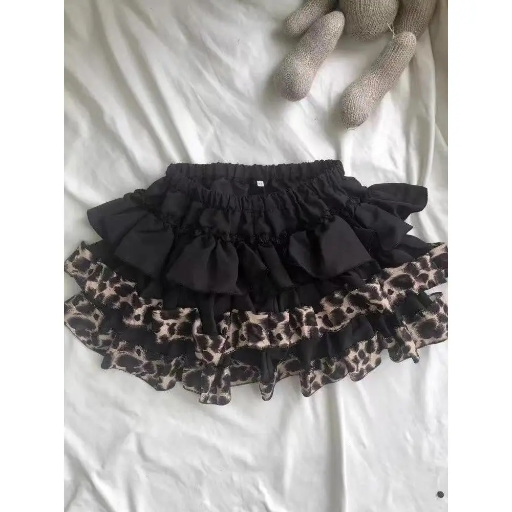 New Vintage Slim Y2k Mini Gothic Skirt Women Korean Fashion Leopard Patchwork Fluffy Skirt Aesthetic Retro Fit Chic Clothes 2025