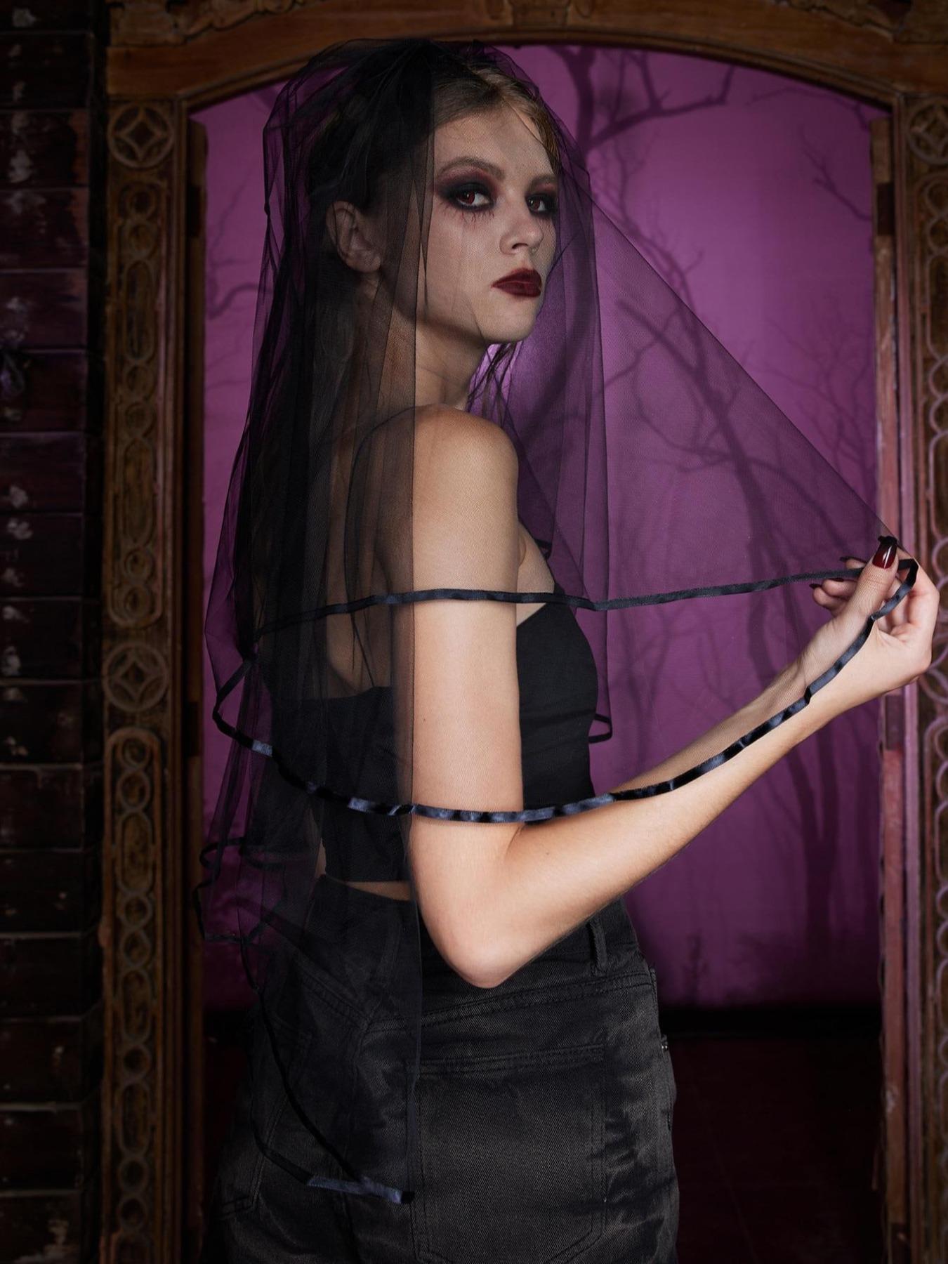 Women's Gothic Style Bat Wing Design Veil, Fashionable Two Layer Mesh Veil for Wedding Bridal Party Formal Occasions, Elegant Wedding Accessories