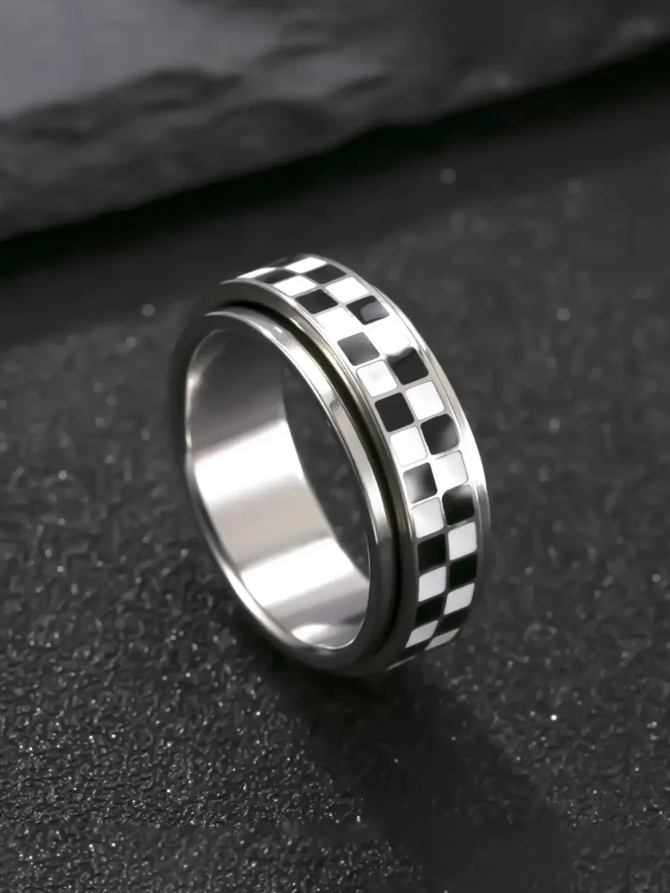 Unisex Rotatable Checkered Ring, Casual Daily Wear Jewelry, Simple Chessboard Design, Trendy Fashion Accessory, Pattern, Geometric Rings