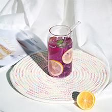 A pack of glass cups, 16 ounce drinking glass with bamboo lid and straw, beer glass, Mojito soda smoothie, whiskey iced coffee, cocktail tea juice