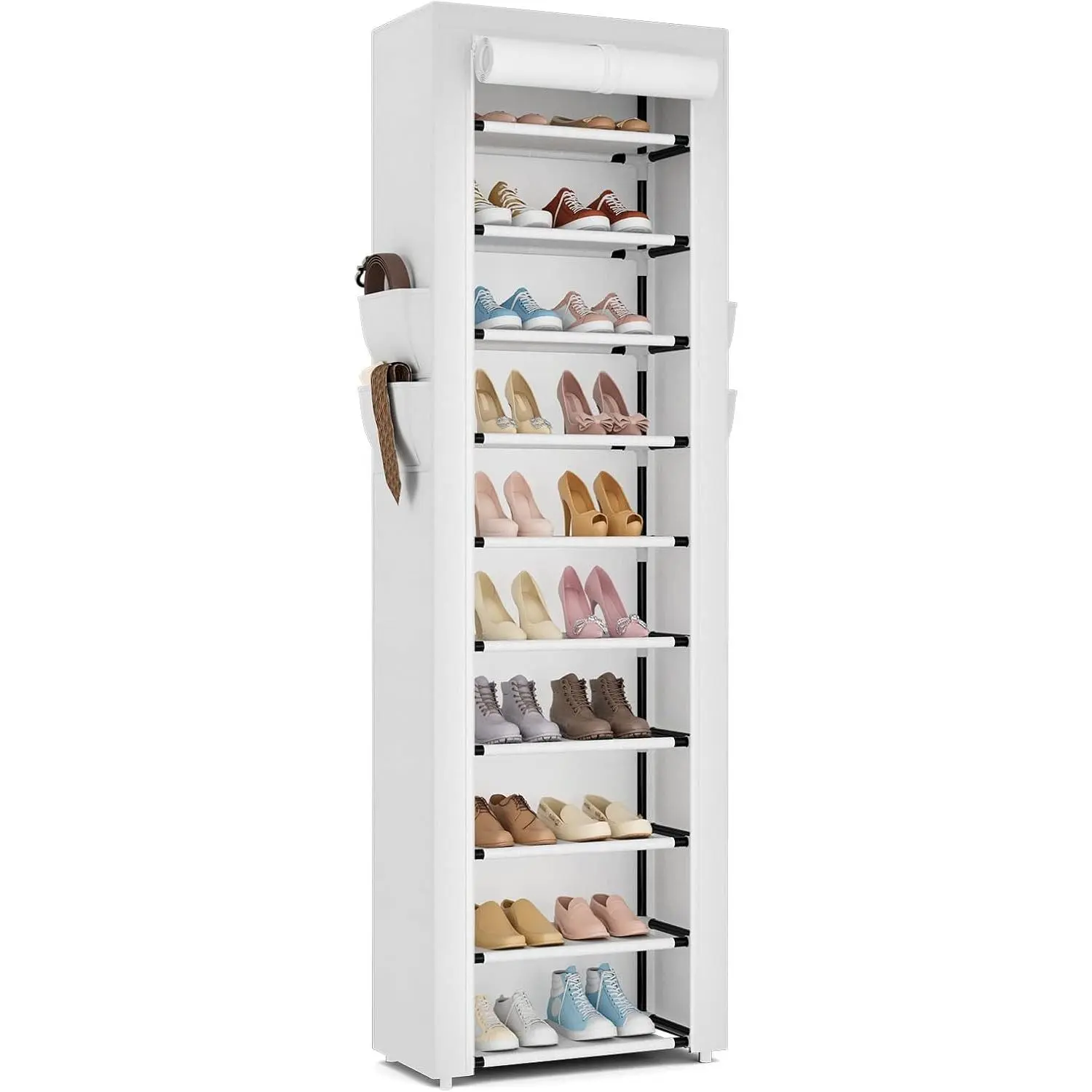 Shoe Rack with Covers 10 Tier Large Shoe Organizer Tall Shoe Closet Storage for 20-22 Pairs Shoe and Boot, Free Standing Shoe Rack Organizer for Closet, Entryway, Bedroom, White
