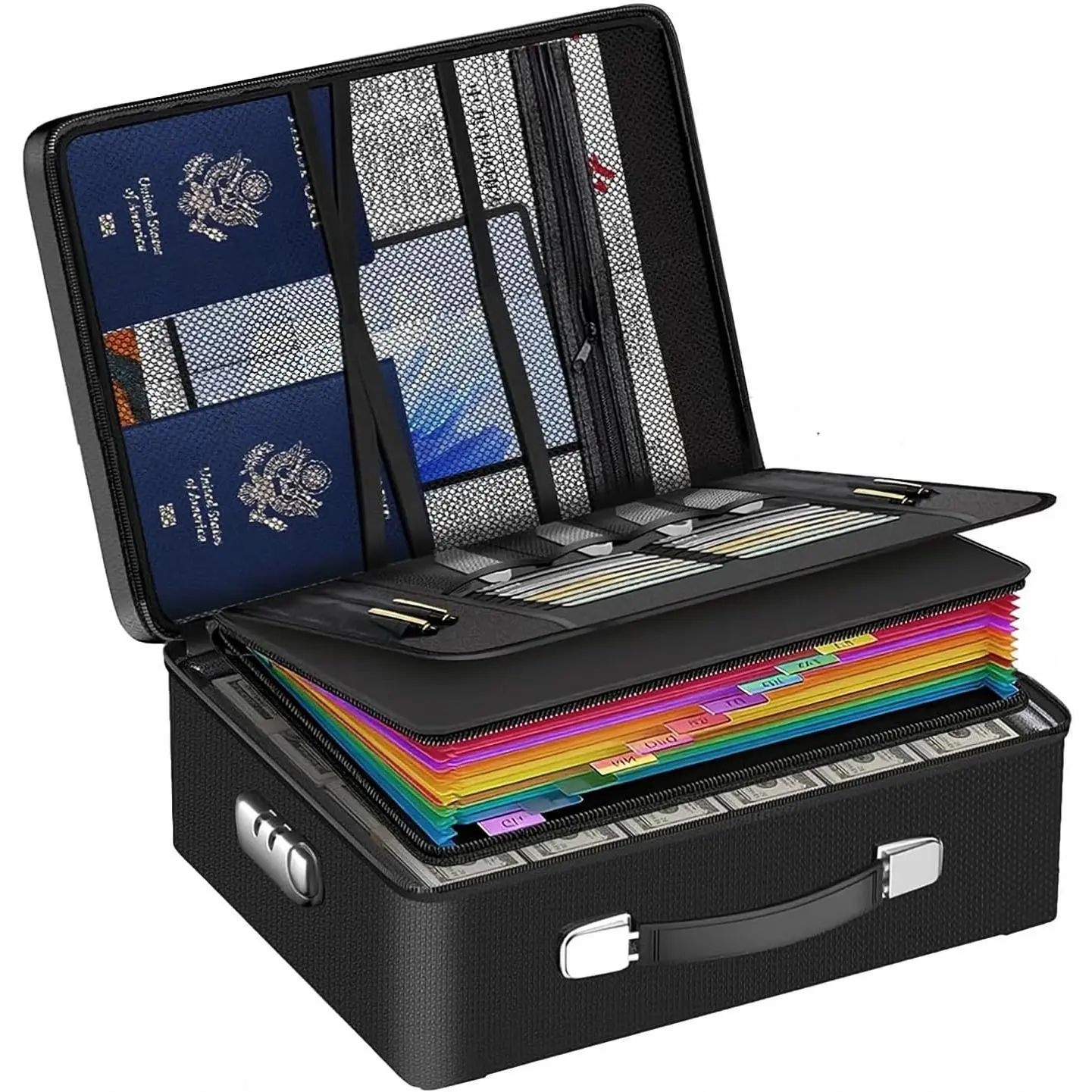 Fireproof Document Box with Lock & Accordion File Folder |  Storage Box for /Full-Size Documents/ /Records/Receipts/ Notebooks and Electronics
