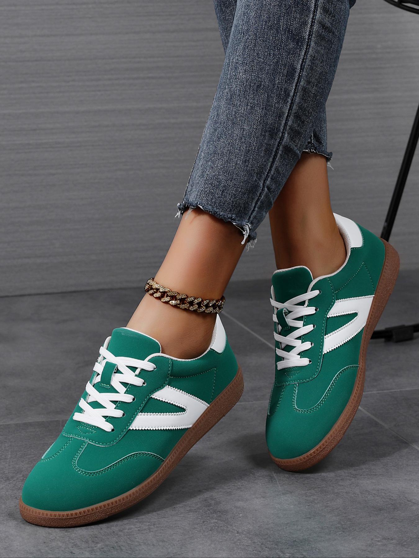 Women's Fashionable Lace Up Contrast Binding German Trainers Low Top Trainer, Casual Breathable Comfortable Sports Training Shoes, All-match Basic Shoes for Daily Wear