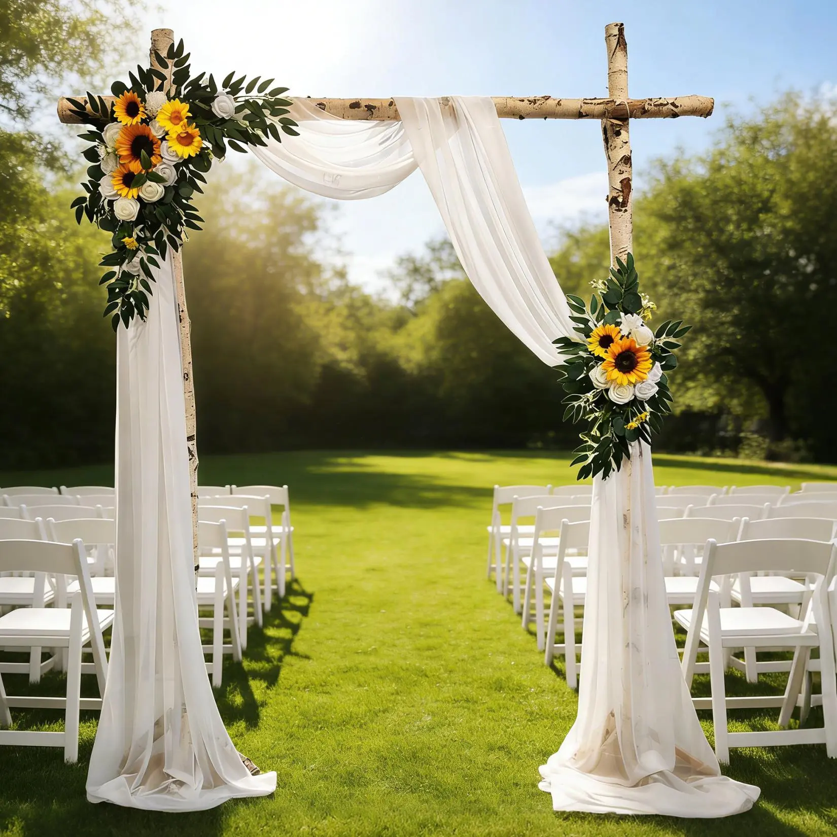 Elegant Artificial Silk Flower Arch Decoration Kit - 3-Piece Wedding Decor Set with 2 Arrangements, 1 Sheer Drape - Romantic Decorative Outdoor Table & Ceremony Backdrop Supply, Outdoors