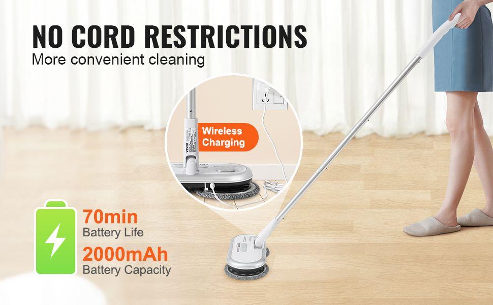 VEVOR Cordless Electric Mop, Up to 70 mins Powerful Battery, Electric Spin Mop with Dual Spinning Mop Heads, 4 Microfiber Pads & 2 Floor Scrubber Pads, for Hardwood Floor/Bathroom/Tile Floor Cleaning
