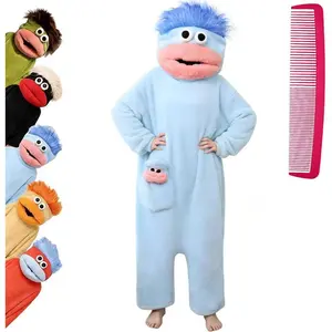 Funny Big Mouth Monster Onesie Pajamas with Large Comb – Oversized Plush Fleece Hooded One Piece for Sleep & Party