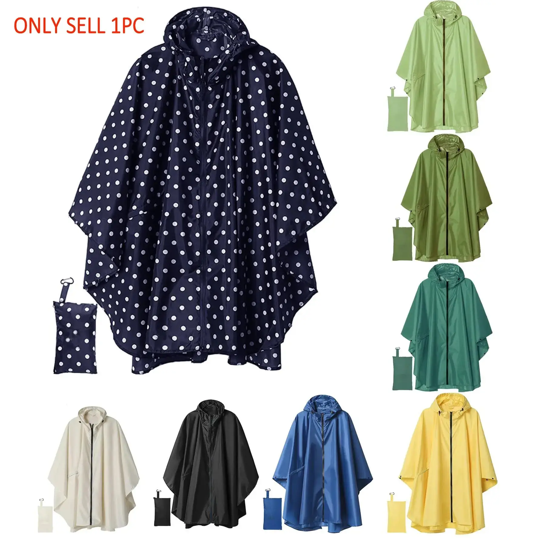 Polka Dot Pattern or Solid Color Poncho, Waterproof Clothes, Rainy Day, 1 Count Reusable Lightweight Waterproof Rainproof Full Body Cover Raincoat, Outdoor Hooded Raincoat for Hiking & Camping